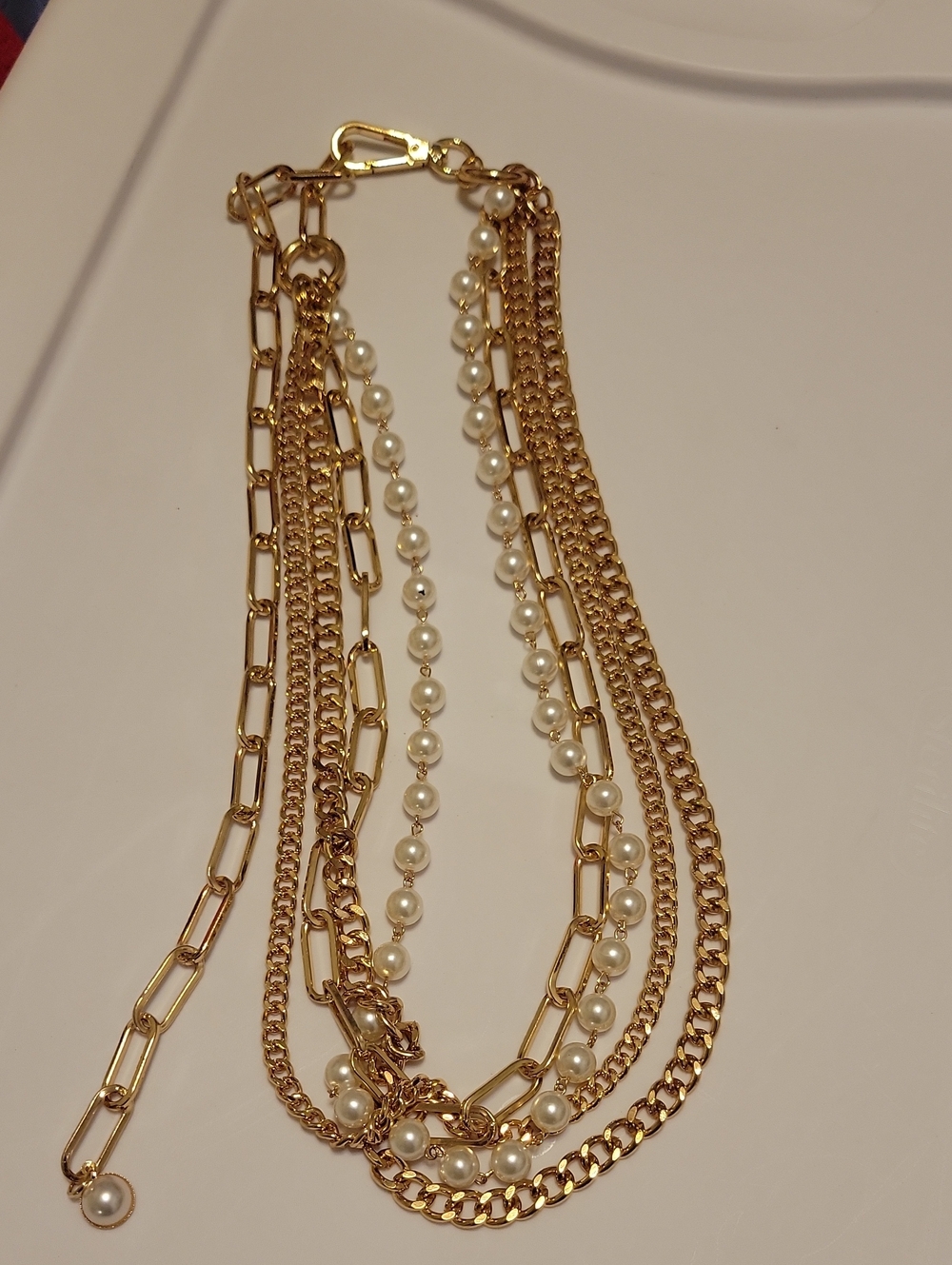 Steve Madden Gold-Tone Multi Strand Pearl & Chain Necklace